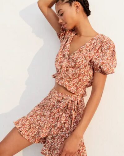 Printed surplice blouse